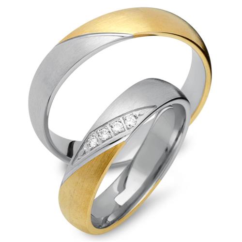 Wedding rings 14ct yellow-white gold 4 diamonds