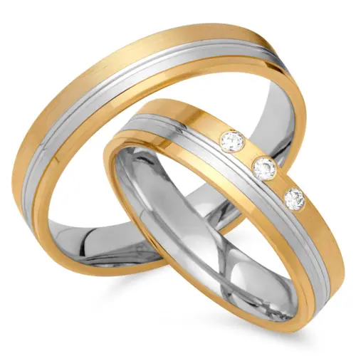 Wedding rings 8ct yellow-white gold 3 diamonds