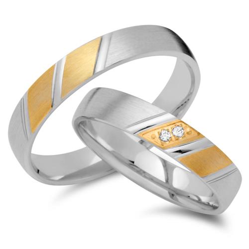 Wedding rings 18ct yellow-white gold 2 diamonds