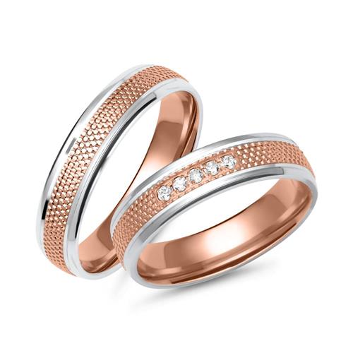 Rose and white gold wedding rings with 5 diamonds