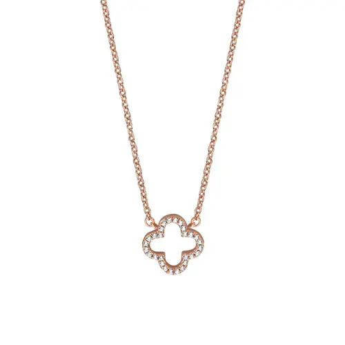Ladies necklace in 925 sterling silver, rose gold plated, cubic zirconia
