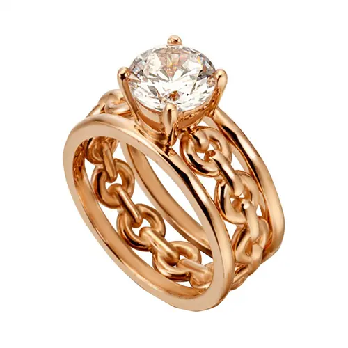 Conjunto anillo ann plata 925 chapado en oro rosa circonitas