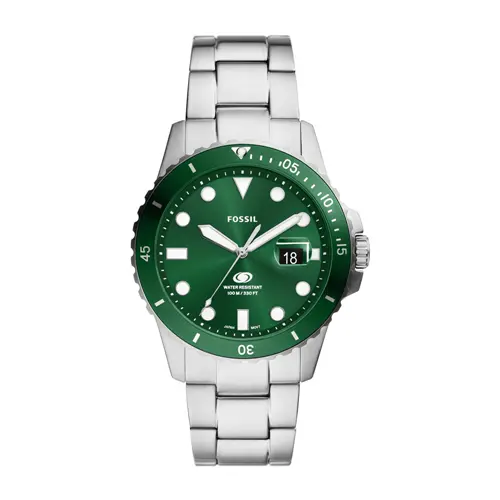 Blue dive men's watch with green dial, stainless steel