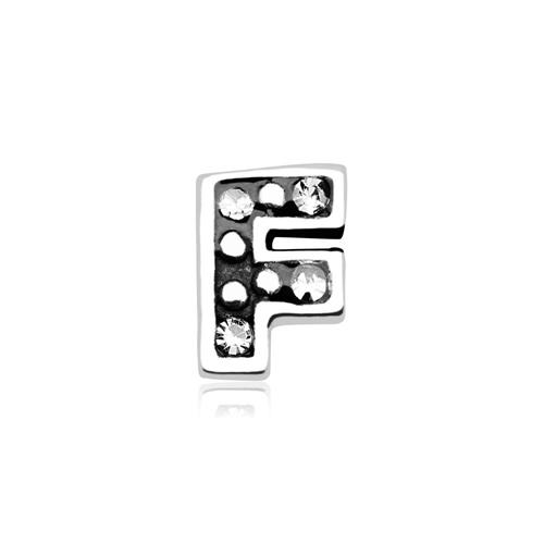 Letters charm F sterling silver with zirconia