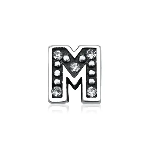 Floating charm M sterling silver zirconia