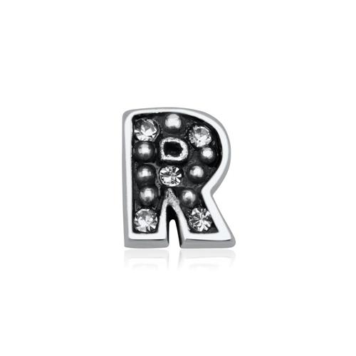 Sterling silver letters charm R with zirconia