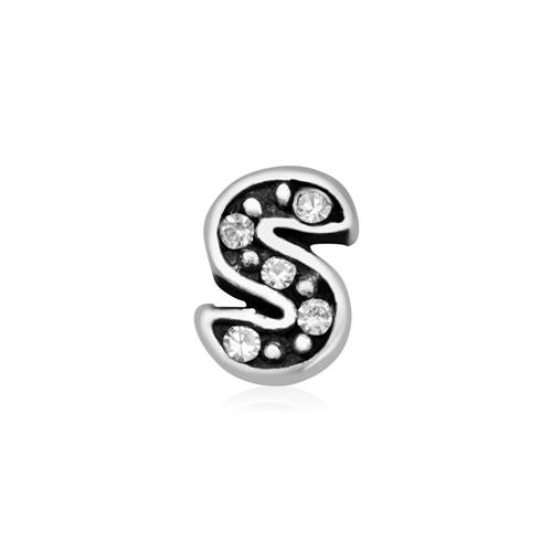 Sterling silver letters charm S with zirconia