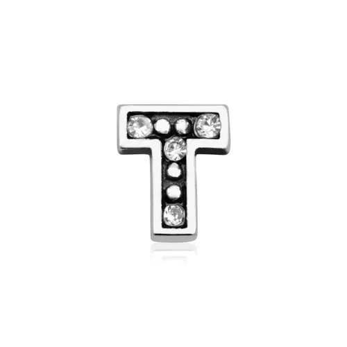 Sterling silver letters charm T with zirconia