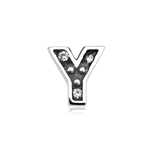 Charm letter Y sterling silver zirconia