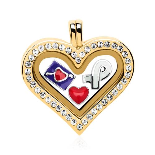 Set heart locket charms sterling silver gold