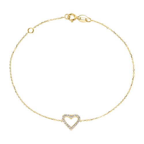 9K gold ladies heart bracelet with zirconia