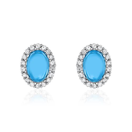 Oval stud earrings for ladies in 9K white gold with zirconia