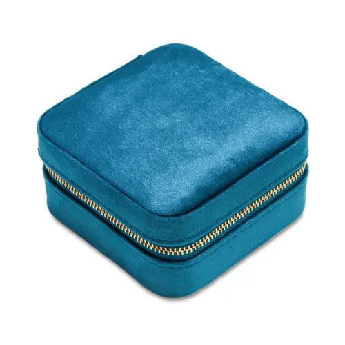 Travel-size velvet jewelry case, petrol-coloured