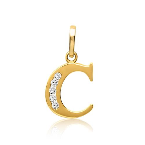 8ct gold letter pendant C with zirconia