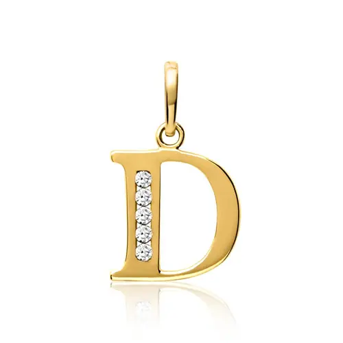 8 karaat gouden letter d hanger met Zirkonia