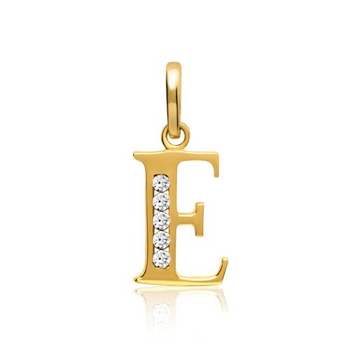 8 karaat gouden letter e hanger met Zirkonia