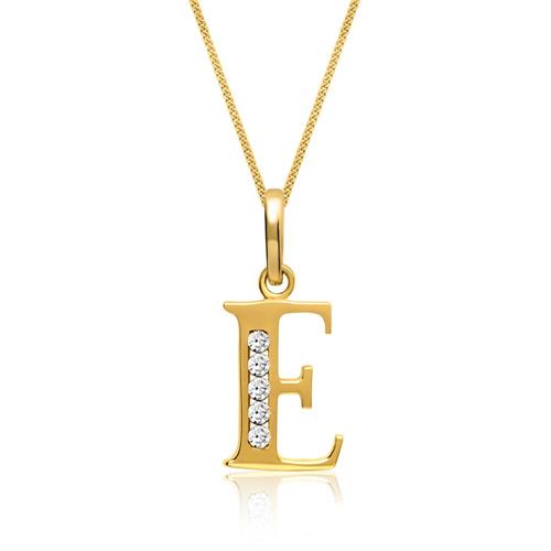 8ct gold letter pendant E with zirconia