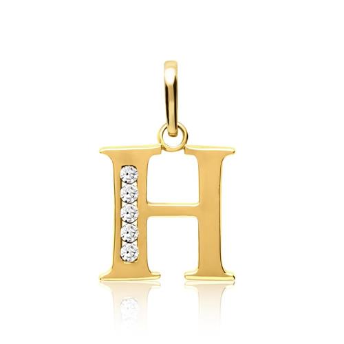 8 karaat gouden letter H hanger met Zirkonia