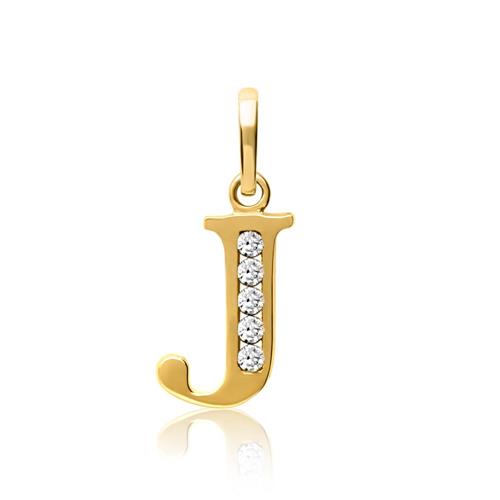 8 karaat gouden letter hanger J met Zirkonia