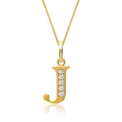 8 karaat gouden ketting letter j met Zirkonia