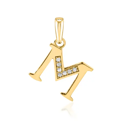 8ct gold letter pendant M with zirconia