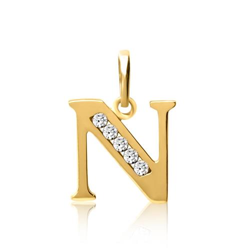 8ct gold letter pendant N with zirconia