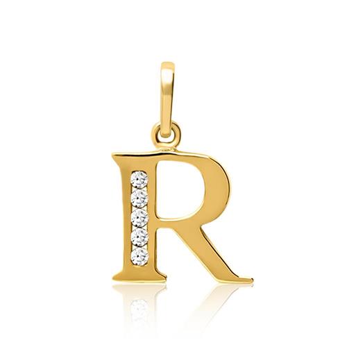 8ct gold letter pendant R with zirconia