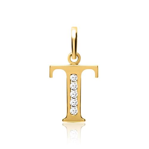 8ct gold letter pendant t with zirconia