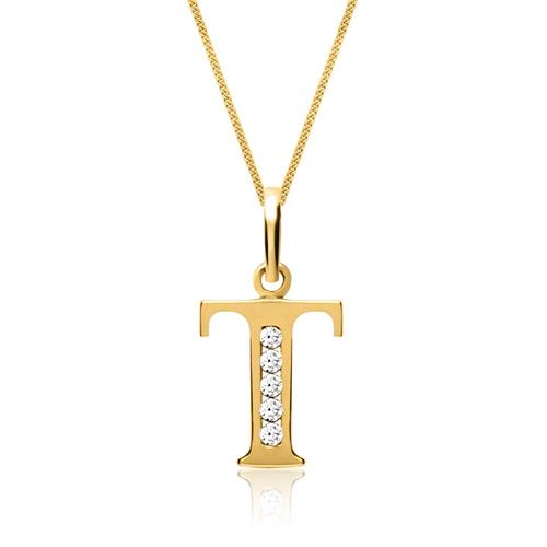 8ct gold chain letter t with zirconia