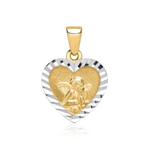 Heart pendant with angel motive 8ct gold