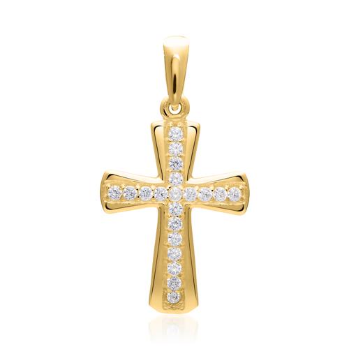 Cross pendant in 8ct gold with zirconia