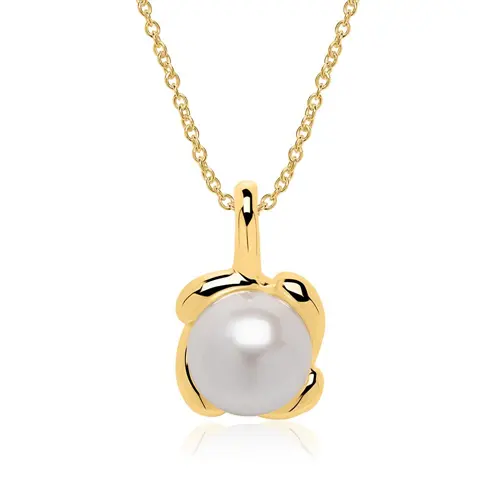 Cadena de oro de 14 quilates y colgante de perlas