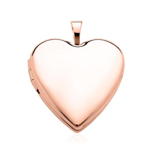 Relicario de corazón grabable en oro rosa de 14 quilates
