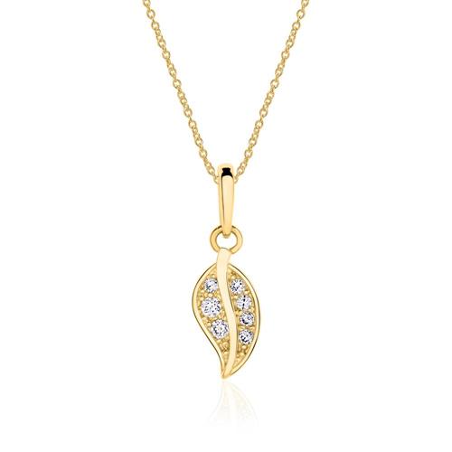 Necklace leaf for ladies in 9K gold with zirconia