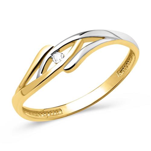 Gepolijste 8 karaat geel-wit gouden ring met Zirkonia