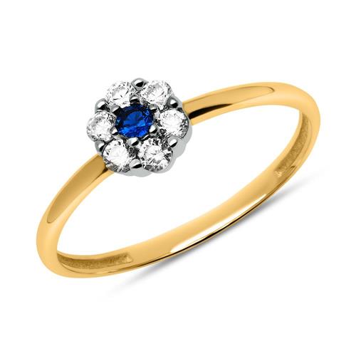 8 quilates anillo de oro con circonitas azules y blancas