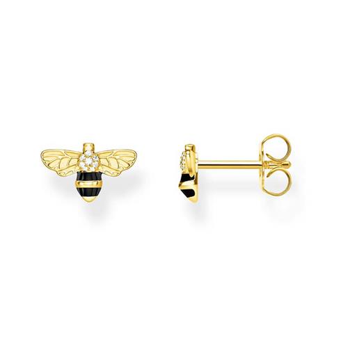 Stud earring bee in gold-plated sterling silver