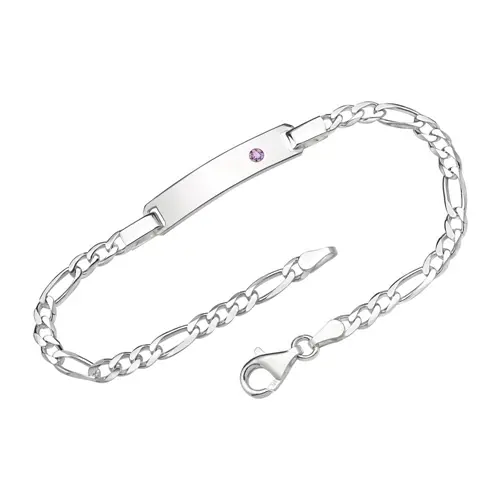 Sterling silver bracelet with pink stone engraving