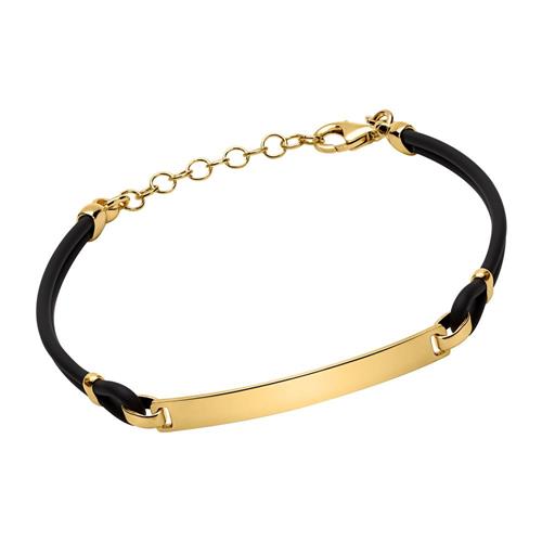 Steel-rubber bracelet, black strap, two-coloured plate with diagonal cross  | Jewelry Eshop