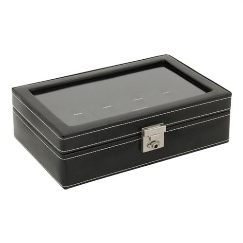 Watch case black leather for 10 watches
