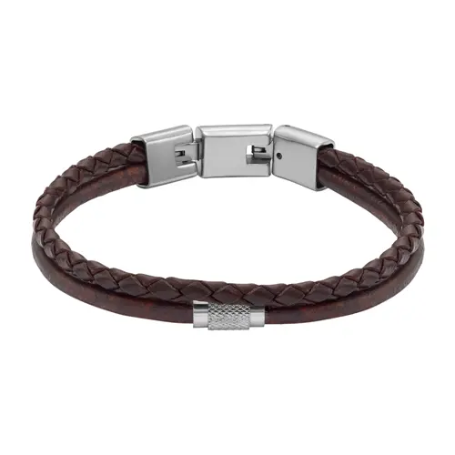 All Stacked Up engraved bracelet, stainless steel, leather, brown