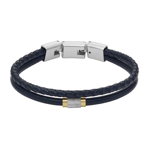 FOSSIL Mens Bracelet JF04556040 Leather Black Stainless Steel - Golden  Outlet