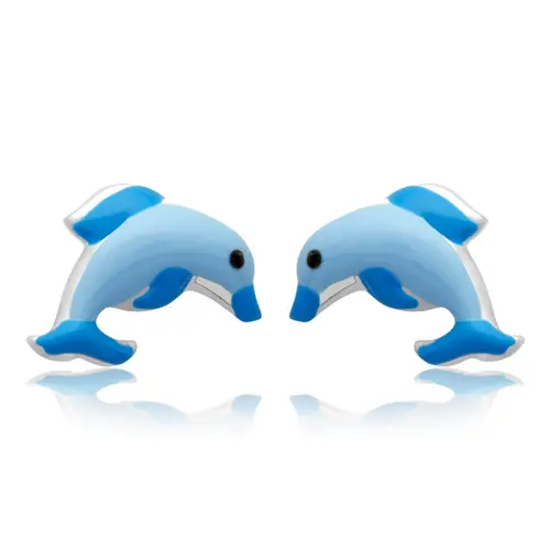 Children's earrings silver with dolphin motive blue