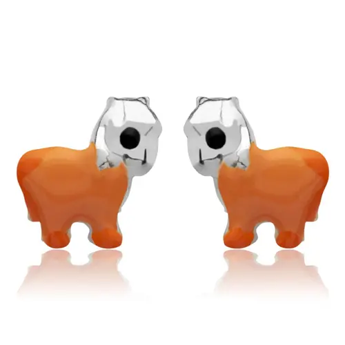 Children's earrings sterling silver horse orange