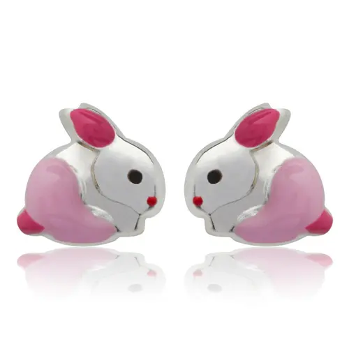 Sterling silver children earring rabbit pink