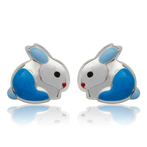 Children's earrings sterling silver bunny blue