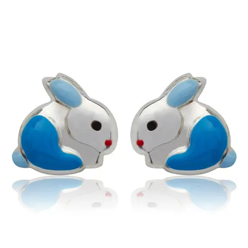 Children's earrings sterling silver bunny blue