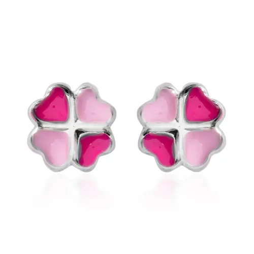 Sterling silver children's earring clover pink pink