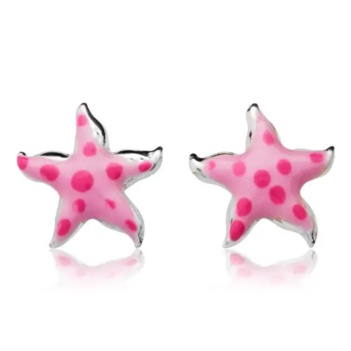Sterling silver ear studs for children pink stars