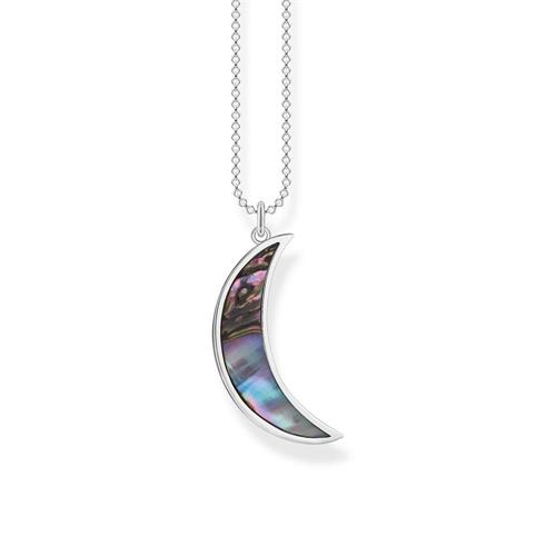 Silver necklace with crescent moon pendant and abalone mother-of-pearl